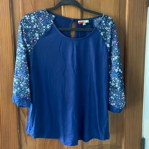 Blue Top with Flowered Sleeves